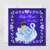 Cute Baby shower Boy Baby royal Blue Swan Kaart (Voorkant)