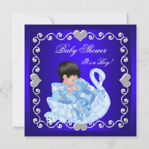 Cute Baby shower Boy Baby royal Blue Swan Kaart