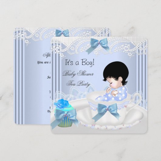 Cute Baby shower Boy Blue Baby Teacup Kaart (Voorkant / Achterkant)