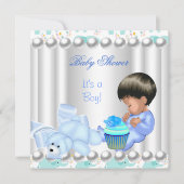 Cute Baby shower Boy Blue cupcake Kaart (Voorkant)