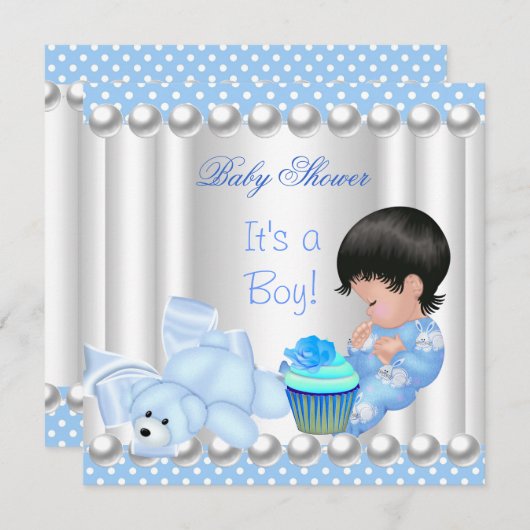 Cute Baby shower Boy Blue cupcake Spots Kaart (Voorkant / Achterkant)