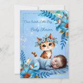 Cute Baby Shower Boy Blue Little Cat Kitten Kaart (Voorkant)