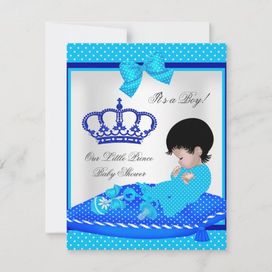 Cute Baby shower Boy Blue Little Prince Crown Kaart (Voorkant)
