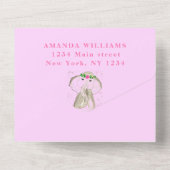 Cute Baby shower Elephant Het is een meisje Floral All In One Uitnodiging (Achterkant)