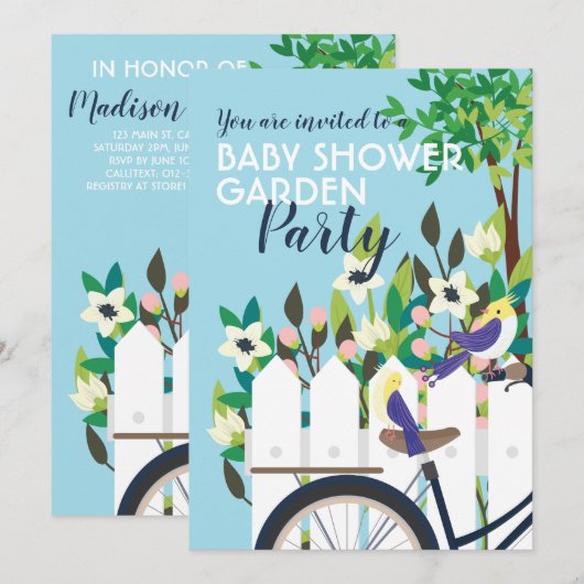 Cute Baby shower Garden Party Floral Invitation Kaart (Voorkant / Achterkant)