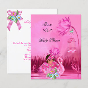 Cute Baby shower Girl Baby Hot Pink Swan Magical Kaart