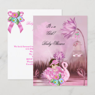 Cute Baby shower Girl Baby Hot Pink Swan Magical Kaart