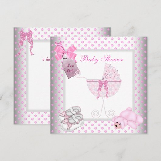 Cute Baby shower Girl Baby Pink Carriage Pram Kaart (Voorkant / Achterkant)
