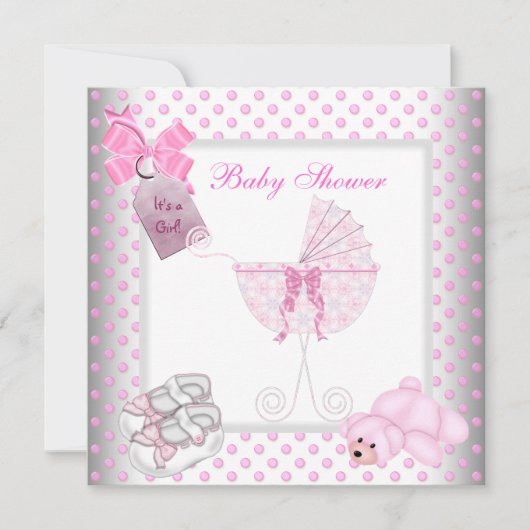 Cute Baby shower Girl Baby Pink Carriage Pram Kaart (Voorkant)