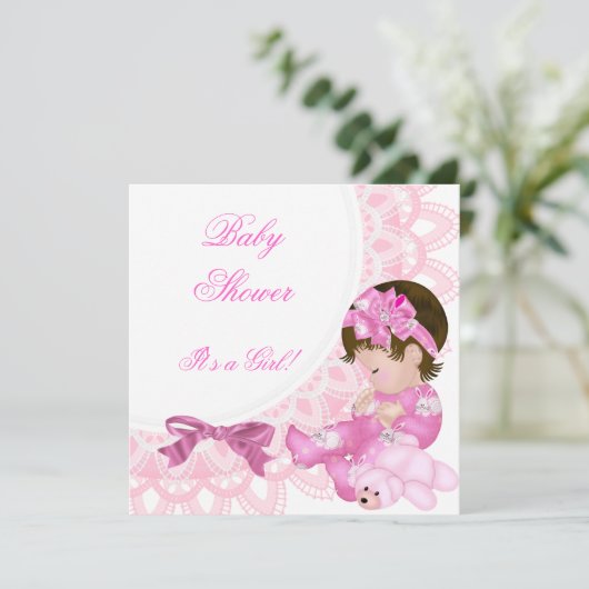 Cute Baby shower Girl Baby Pink White Kaart (Staand voorkant)