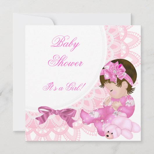 Cute Baby shower Girl Baby Pink White Kaart (Voorkant)
