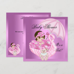 Cute Baby shower Girl Baby Pink White Swan Kaart