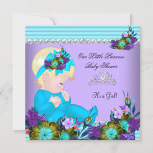 Cute Baby shower Girl Blauwgroen Blue Paars Blonde Kaart