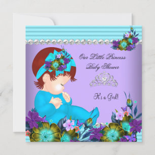 Cute Baby shower Girl Blauwgroen Blue Paars Redhea Kaart