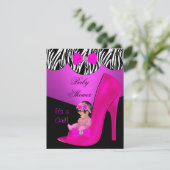 Cute Baby shower Girl Hot Pink Baby Schoefzwart Kaart (Staand voorkant)