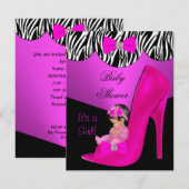 Cute Baby shower Girl Hot Pink Baby Schoefzwart Kaart (Voorkant / Achterkant)