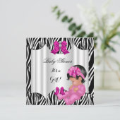 Cute Baby shower Girl Hot Pink Baby Zebra Kaart (Staand voorkant)