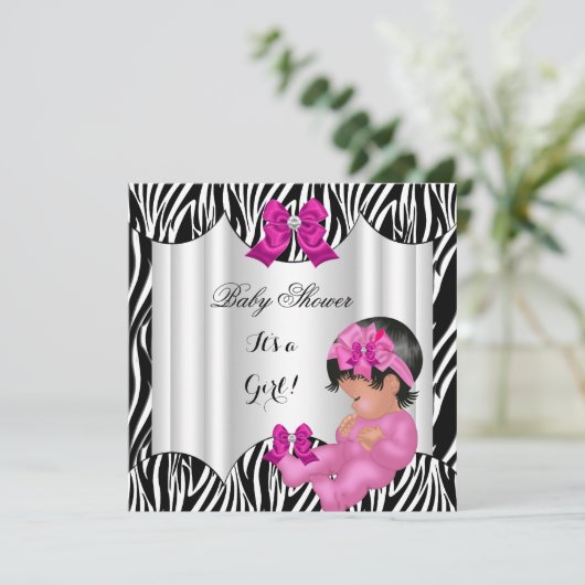 Cute Baby shower Girl Hot Pink Baby Zebra Kaart (Staand voorkant)