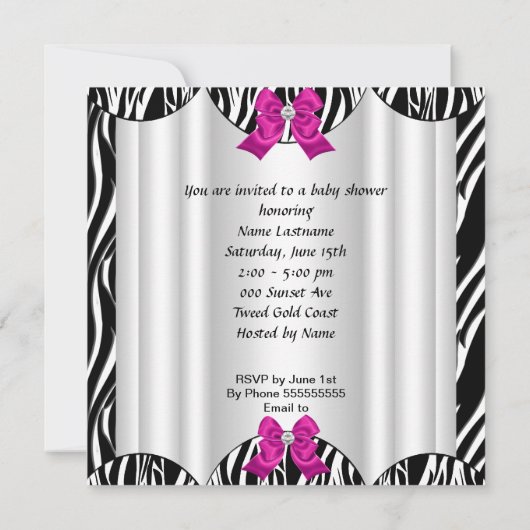 Cute Baby shower Girl Hot Pink Baby Zebra Kaart (Achterkant)