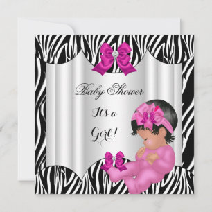Cute Baby shower Girl Hot Pink Baby Zebra Kaart