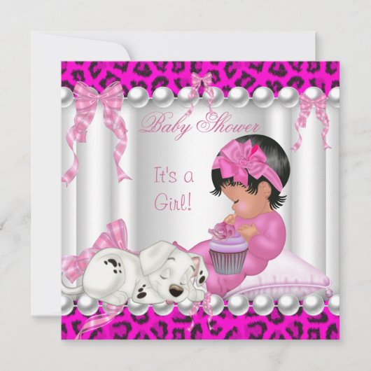 Cute Baby shower Girl Pink Leopard cupcake Kaart (Voorkant)