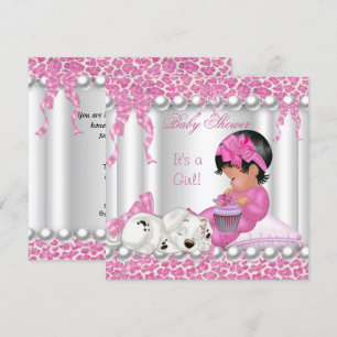 Cute Baby shower Girl Pink Leopard cupcake Kaart