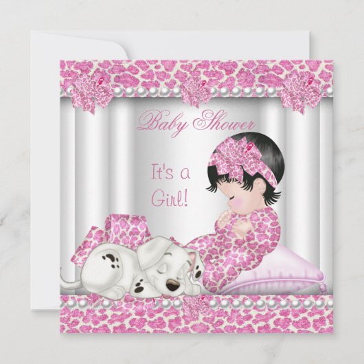 Cute Baby shower Girl Pink Leopard Kaart (Voorkant)