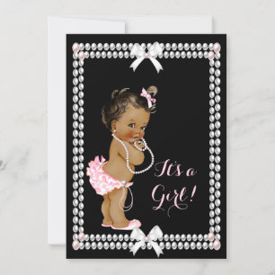 Cute Baby shower Girl Pink Pearls Black Ethnic Kaart