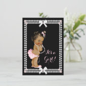 Cute Baby shower Girl Pink Pearls Black Ethnic Kaart (Staand voorkant)