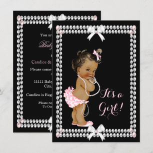Cute Baby shower Girl Pink Pearls Black Ethnic Kaart