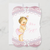 Cute Baby shower Girl Pink Pearls Lace Blonde Kaart (Voorkant)