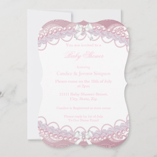 Cute Baby shower Girl Pink Pearls Lace Blonde Kaart (Achterkant)