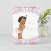 Cute Baby shower Girl Pink Pearls Lace Ethnic Kaart (Staand voorkant)