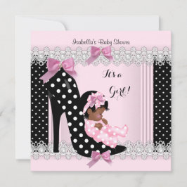 Cute Baby shower Girl Pink Polka Dots High Hiel 6 Kaart