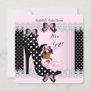 Cute Baby shower Girl Pink Polka Dots High Hiel 7 Kaart