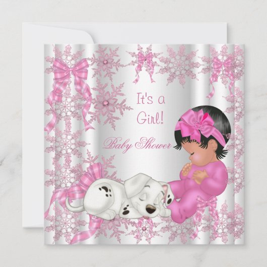 Cute Baby shower Girl  Pink Snowflakes Kaart (Voorkant)