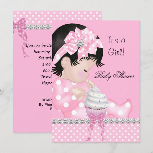 Cute Baby shower Girl Pink Spots Cupcake Kaart (Voorkant / Achterkant)