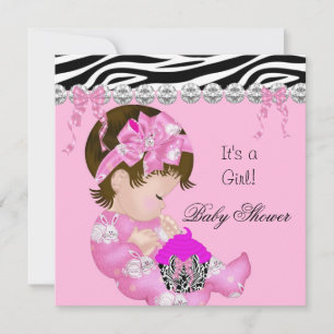 Cute Baby shower Girl Pink Zebra cupcake 3 Kaart