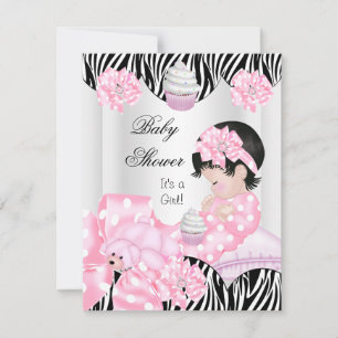 Cute Baby shower Girl Pink Zebra Cupcake Kaart
