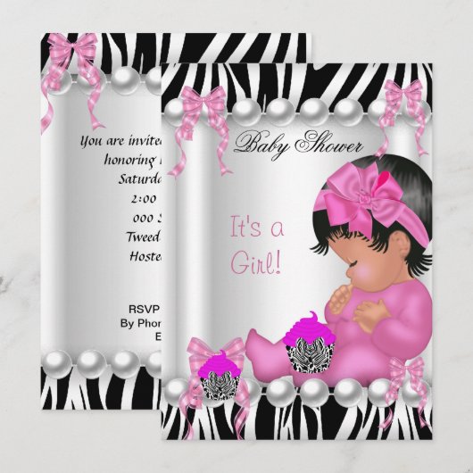 Cute Baby shower Girl Pink Zebra cupcake Kaart (Voorkant / Achterkant)