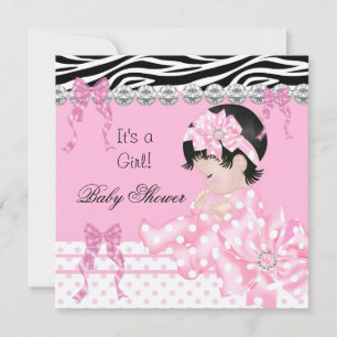 Cute Baby shower Girl Pink Zebra Polka dots 5 Kaart