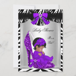 Cute Baby shower Girl Zebra Paarse Baby Shoe 2 Kaart