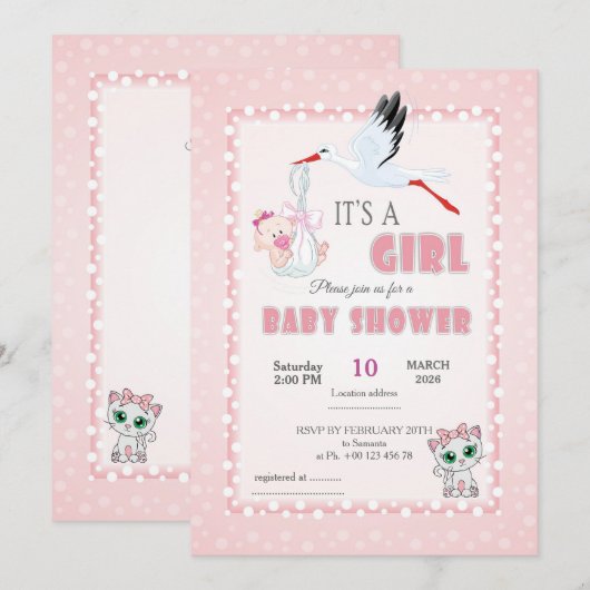 Cute Baby Shower Invitation - it is a girl! Kaart (Voorkant / Achterkant)