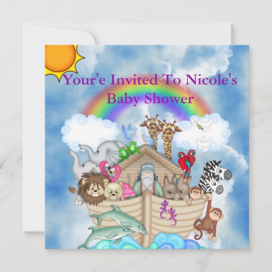 CUTE Baby shower Invitation Rainbow & Clouds Kaart (Voorkant)