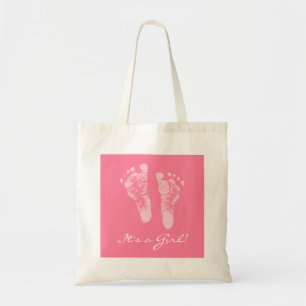Cute Baby shower is een meisje roze Baby voetafdru Tote Bag