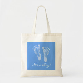 Cute Baby shower is een peuterblauw Baby voetafdru Tote Bag