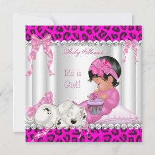 Cute Baby Shower Meisje Roze Luipaard Cupcake 2 Kaart