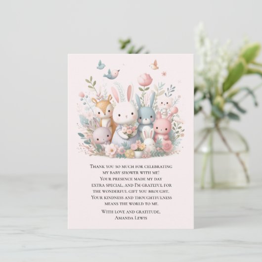Cute Baby Shower Pastel Whimsy Dieren  Bedankkaart (Staand voorkant)