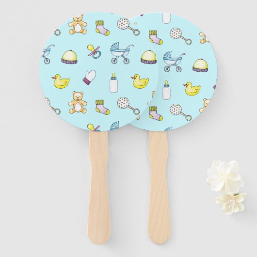 Cute baby shower patroon handwaaier (Voorkant en achterkant)