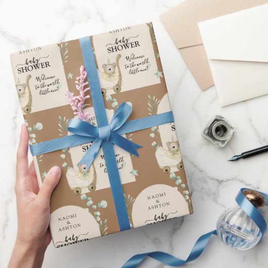 Cute Baby shower Personalized Brown Background Cadeaupapier (Geschenken)